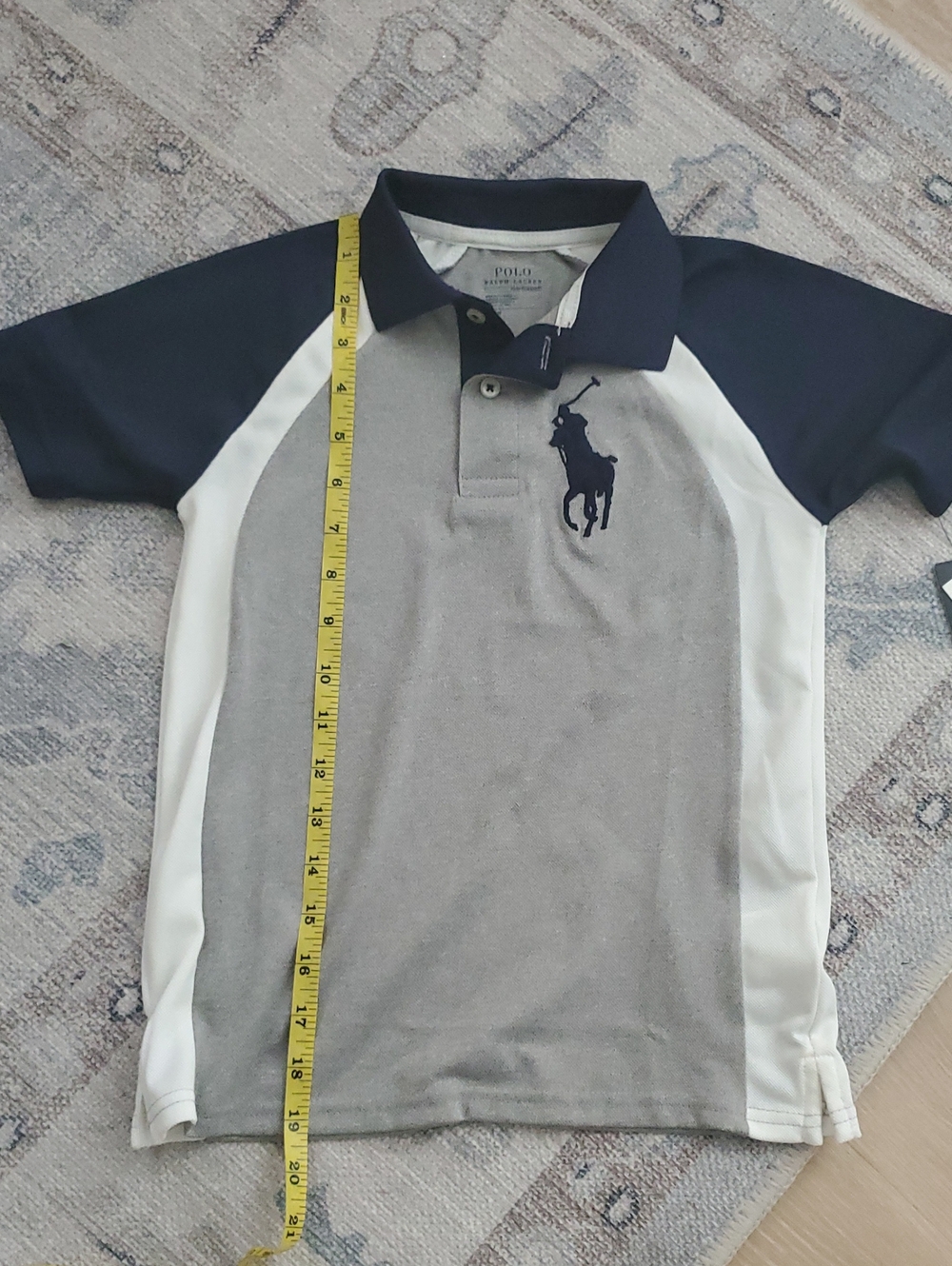 NWT Polo Ralph Lauren Boys Performance Polo Short Sleeve Navy Gray Shirt Top Sz6 - Picture 6 of 10